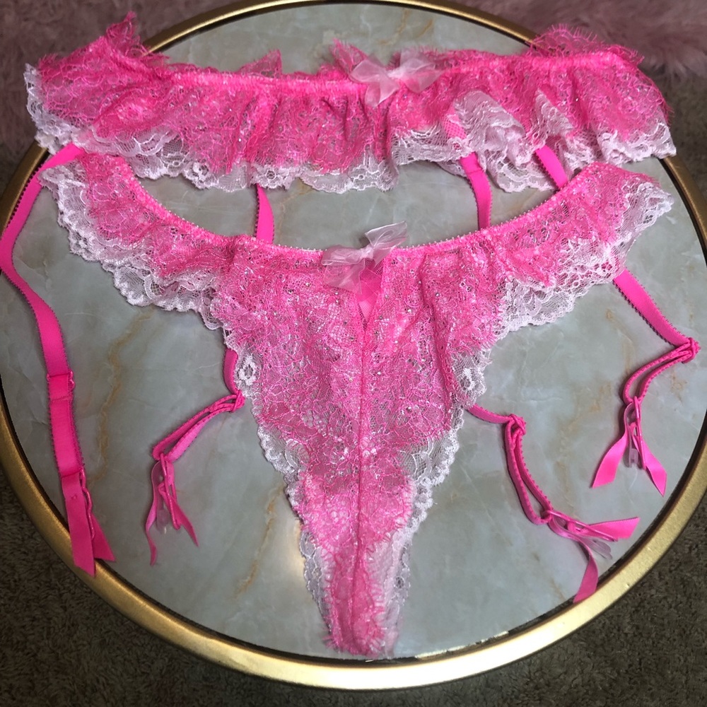 Victoria’s Secret Bling hot pink garter and panty